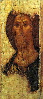Il Cristo Salvatore di Andrei Rublev's icon discovered in the town of Zvenigorod in 1919.